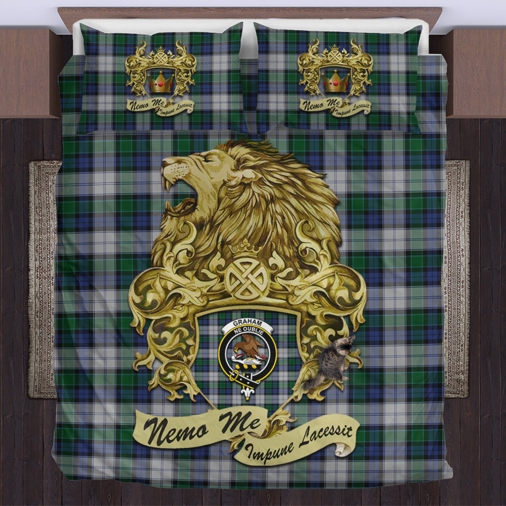 graham-dress-tartan-bedding-set-motto-nemo-me-impune-lacessit-with-vintage-lion-family-crest-tartan-plaid-duvet-cover-scottish-tartan-plaid-comforter-vintage-style