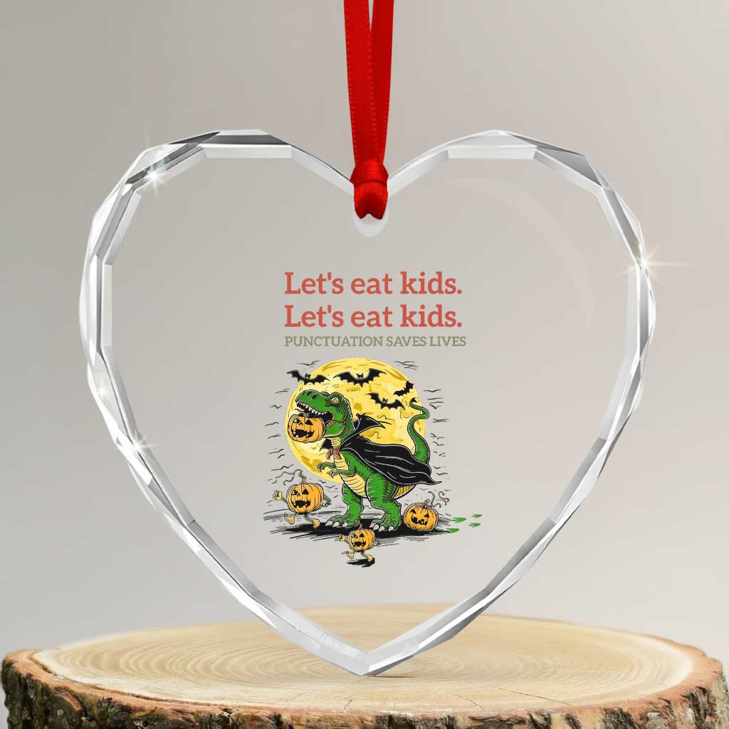 Grammar English Teacher Heart Crystal Glass Ornament Funny Halloween Dinosaurs Pumpkin Punctuation Saves Lives