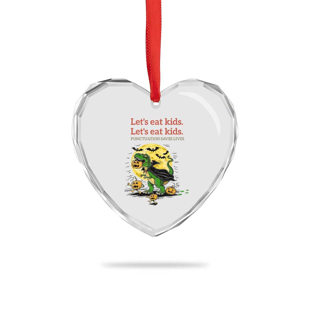 Grammar English Teacher Heart Crystal Glass Ornament Funny Halloween Dinosaurs Pumpkin Punctuation Saves Lives