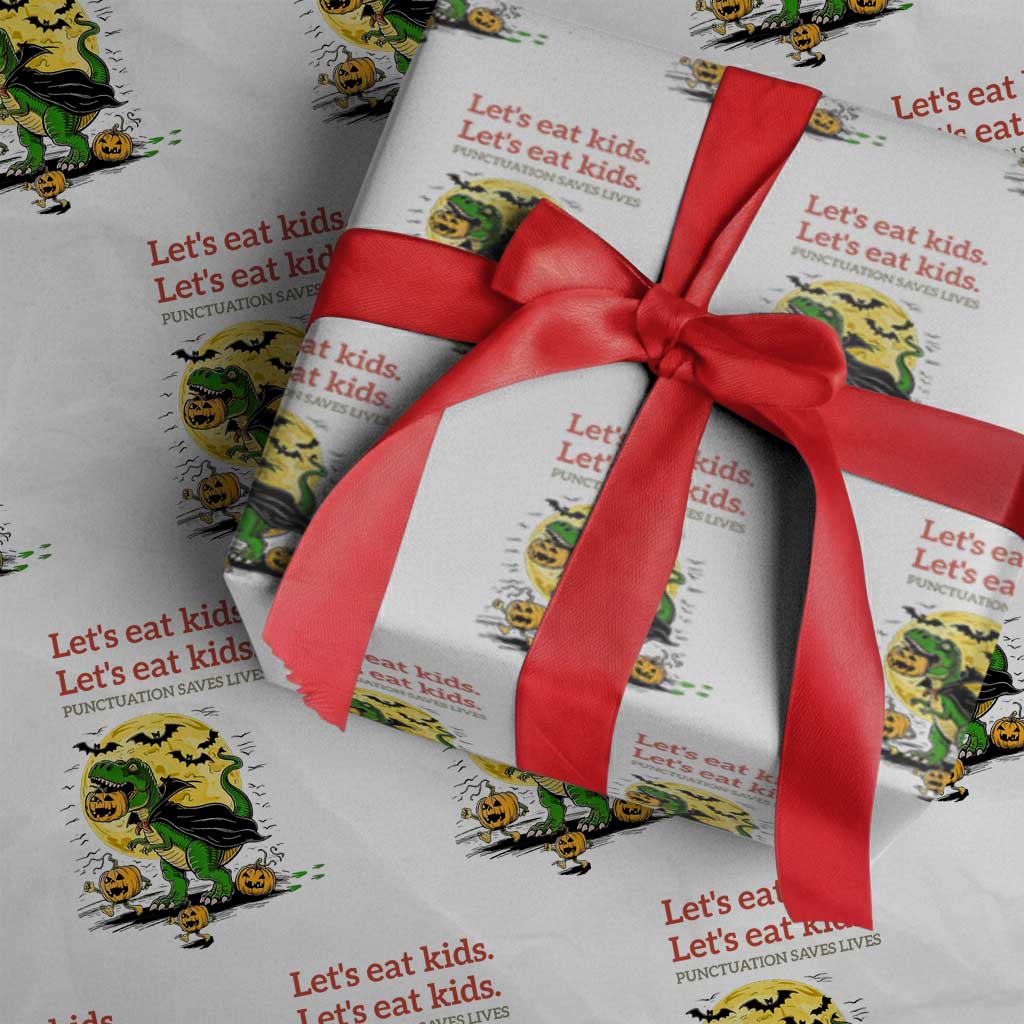 Grammar English Teacher Wrapping Paper Roll Funny Halloween Dinosaurs Pumpkin Punctuation Saves Lives
