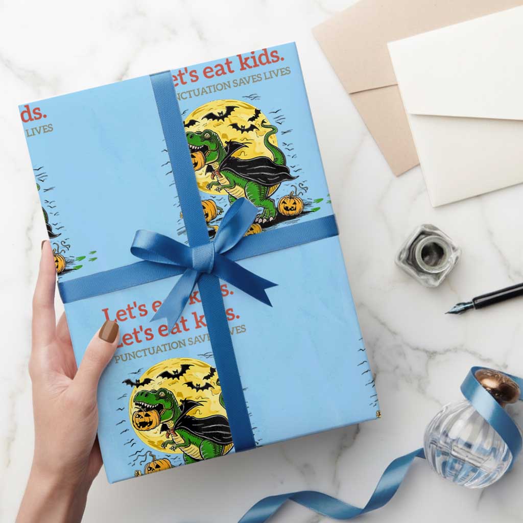 Grammar English Teacher Wrapping Paper Roll Funny Halloween Dinosaurs Pumpkin Punctuation Saves Lives
