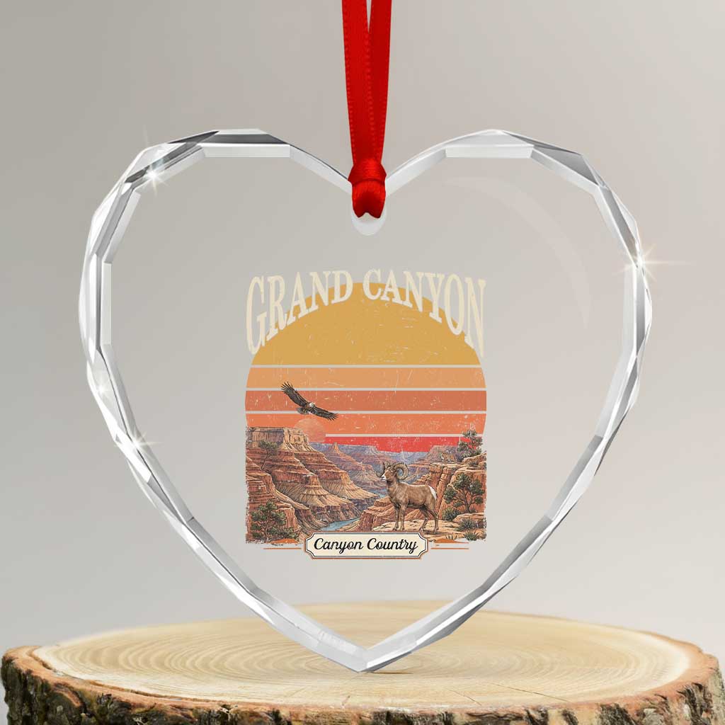 Grand Canyon Arizona 90s Desert Sunset Nostalgia Hiking Heart Crystal Glass Ornament