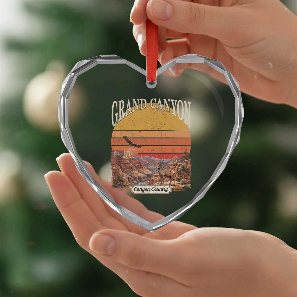 Grand Canyon Arizona 90s Desert Sunset Nostalgia Hiking Heart Crystal Glass Ornament