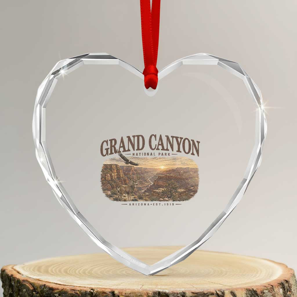 Grand Canyon National Park Arizona Established 1919 Heart Crystal Glass Ornament Retro Deer Wildlife Nature Hiking Southwest Souvenir