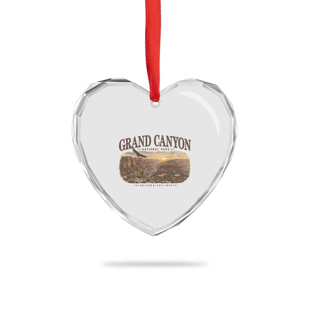 Grand Canyon National Park Arizona Established 1919 Heart Crystal Glass Ornament Retro Deer Wildlife Nature Hiking Southwest Souvenir