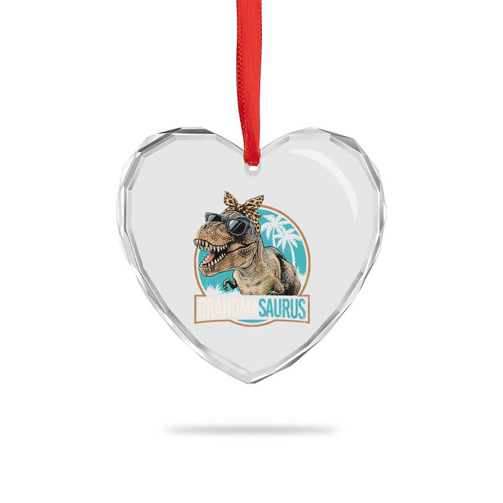 Grandmasaurus Funny Dinosaur Grandma Heart Crystal Glass Ornament Family Matching