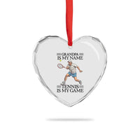 Grandpa Is My Name Tennis Is My Game Heart Crystal Glass Ornament Funny Tennis Quote - Wonder Print Shop