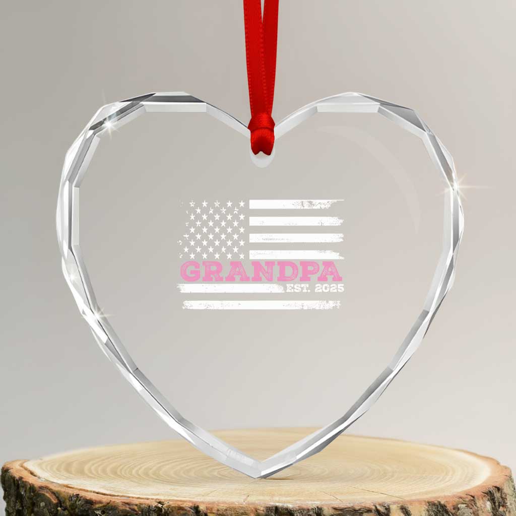 Grandpa Of Girl Est. 2025 Heart Crystal Glass Ornament Fathers Day USA Flag - Wonder Print Shop