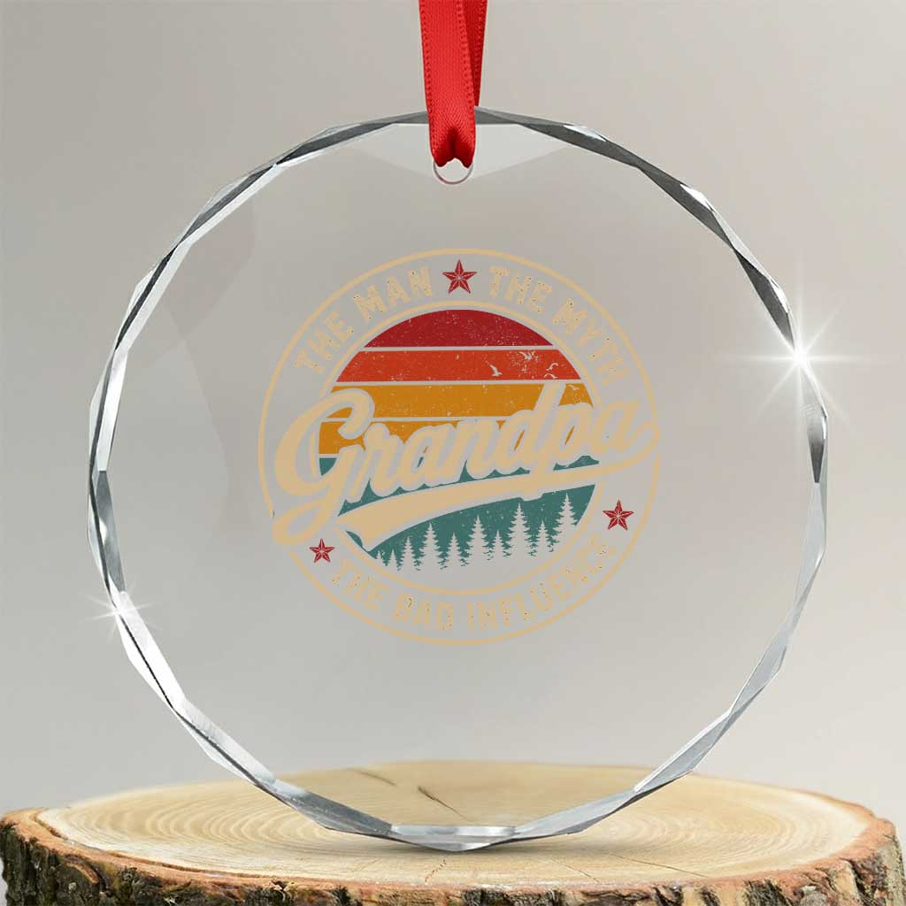 Grandpa The Man The Myth The Bad Influence Crystal Glass Ornament Retro Forest Father's Day