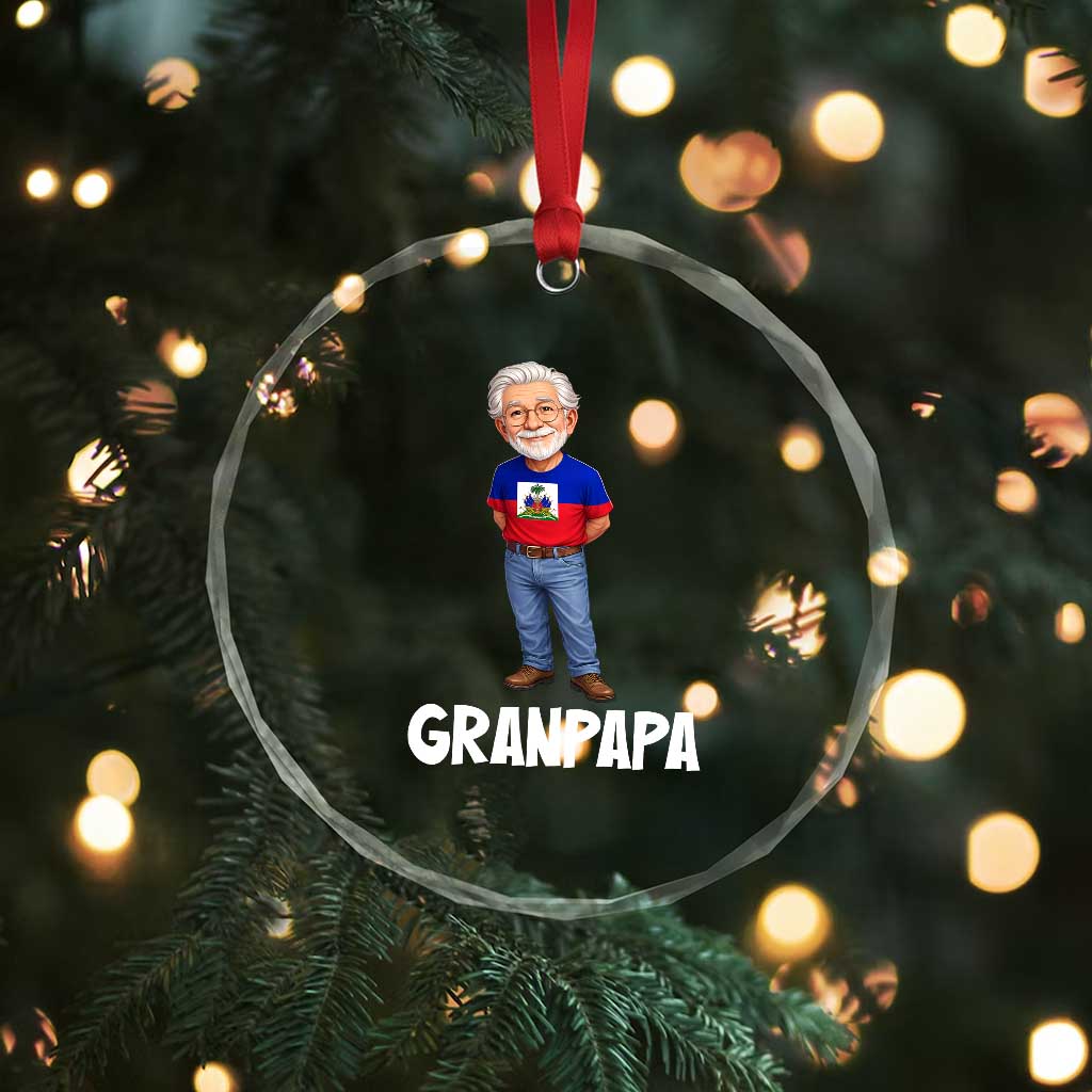 Granpapa Haitian Creole Grandpa Pride Crystal Glass Ornament Grandfather Hispanic Haiti Heritage Father's Day
