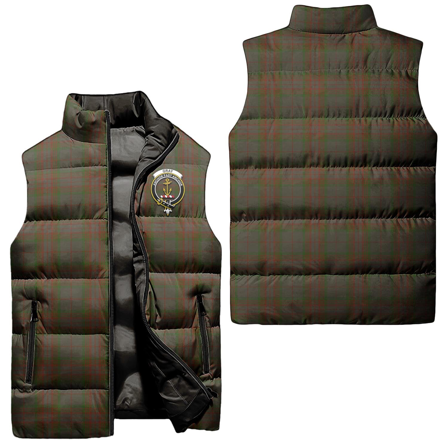 gray-clan-puffer-vest-family-crest-plaid-sleeveless-down-jacket