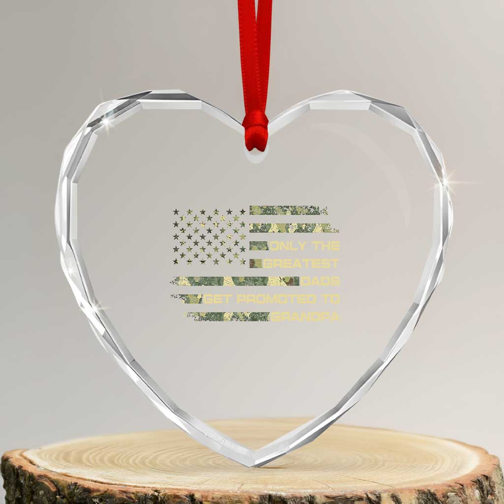Greatest Dads Get Promoted To Grandpa Heart Crystal Glass Ornament Retro Camo American Flag New Grandpa Gift