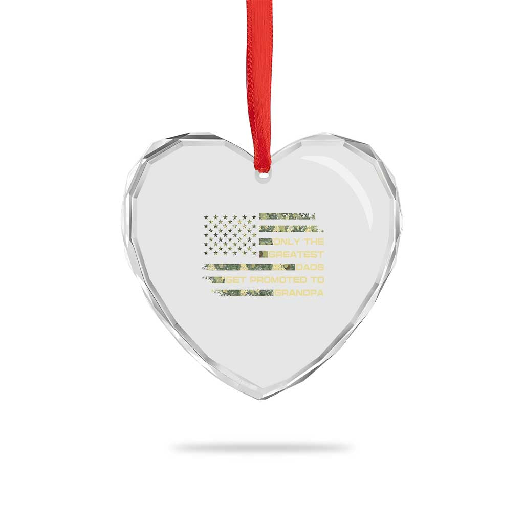 Greatest Dads Get Promoted To Grandpa Heart Crystal Glass Ornament Retro Camo American Flag New Grandpa Gift