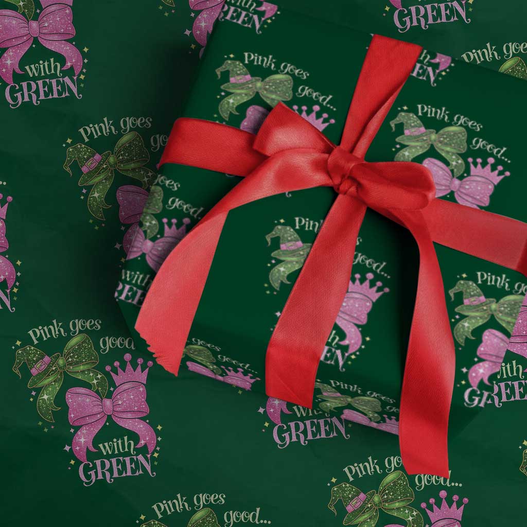 Green and Pink Coquette Bow Wrapping Paper Roll Pink Goes Good With Green