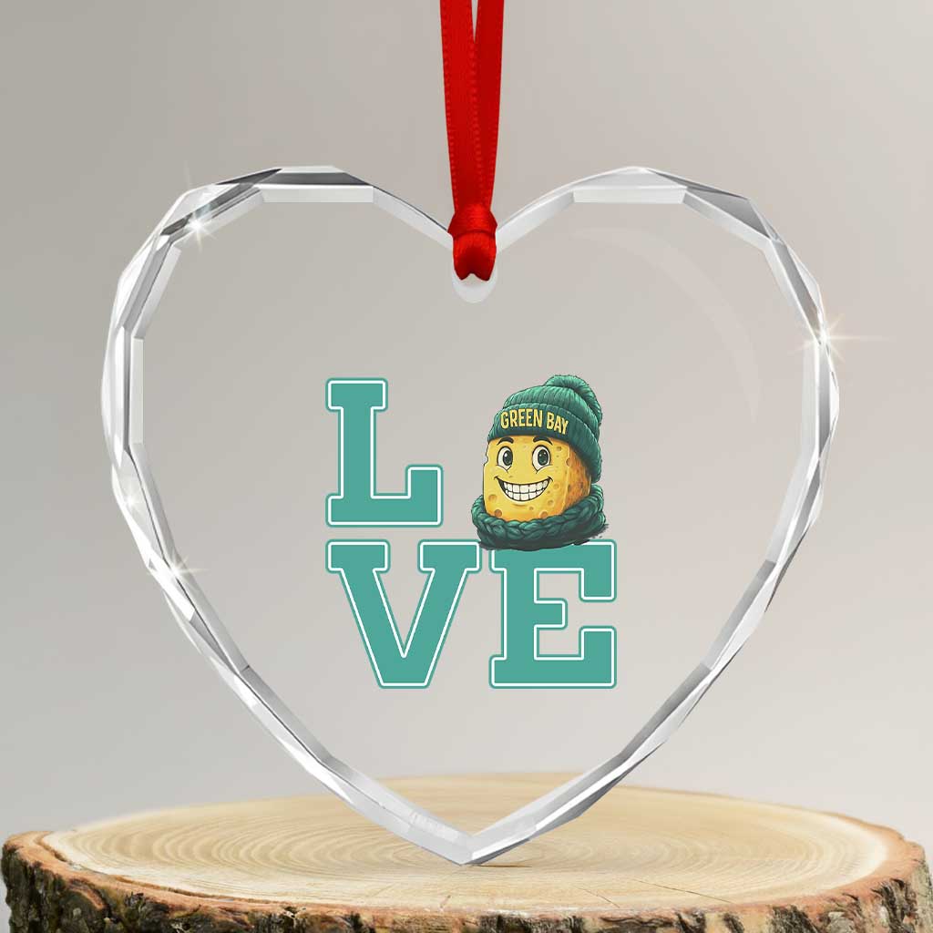 Green Bay Cheesehead Heart Crystal Glass Ornament Football Fan Supporter Gift Idea - Wonder Print Shop