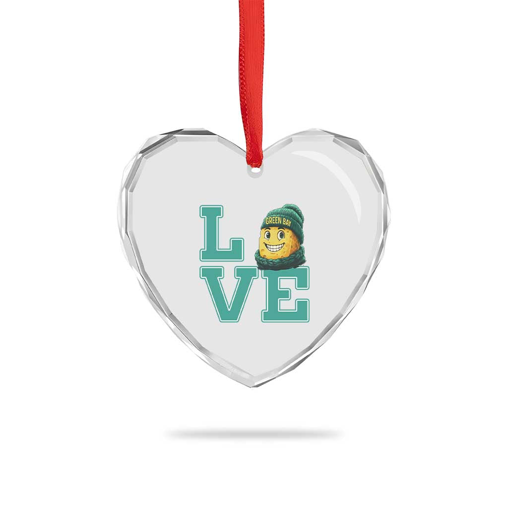 Green Bay Cheesehead Heart Crystal Glass Ornament Football Fan Supporter Gift Idea - Wonder Print Shop