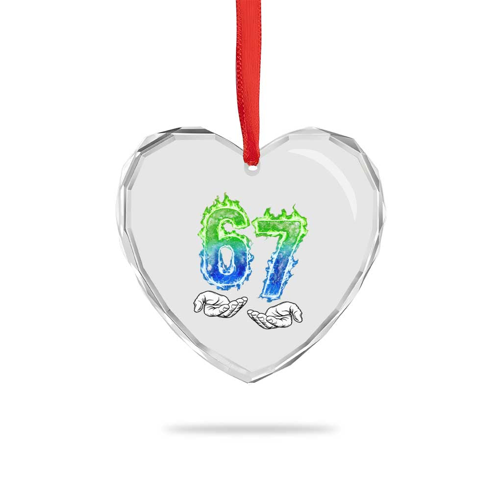 Green Fire Flame Six Seven Heart Crystal Glass Ornament Trendy Meme Gift