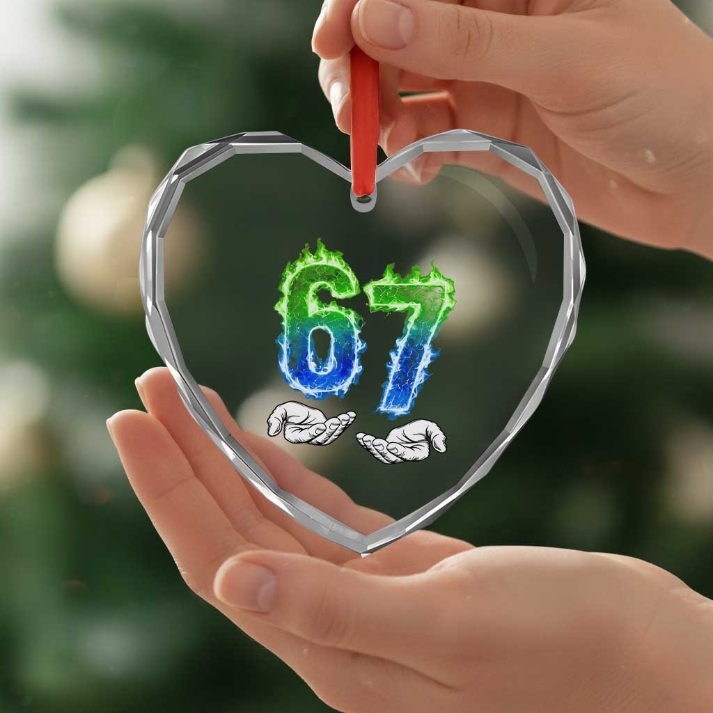 Green Fire Flame Six Seven Heart Crystal Glass Ornament Trendy Meme Gift