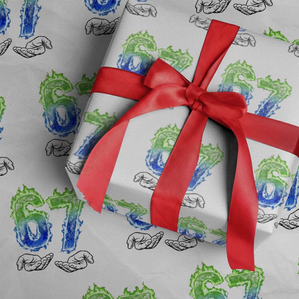 Green Fire Flame Six Seven Wrapping Paper Roll Trendy Meme Gift