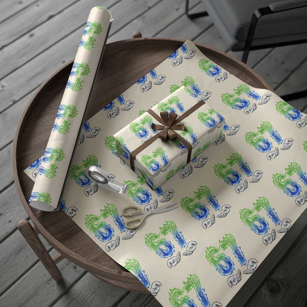 Green Fire Flame Six Seven Wrapping Paper Roll Trendy Meme Gift