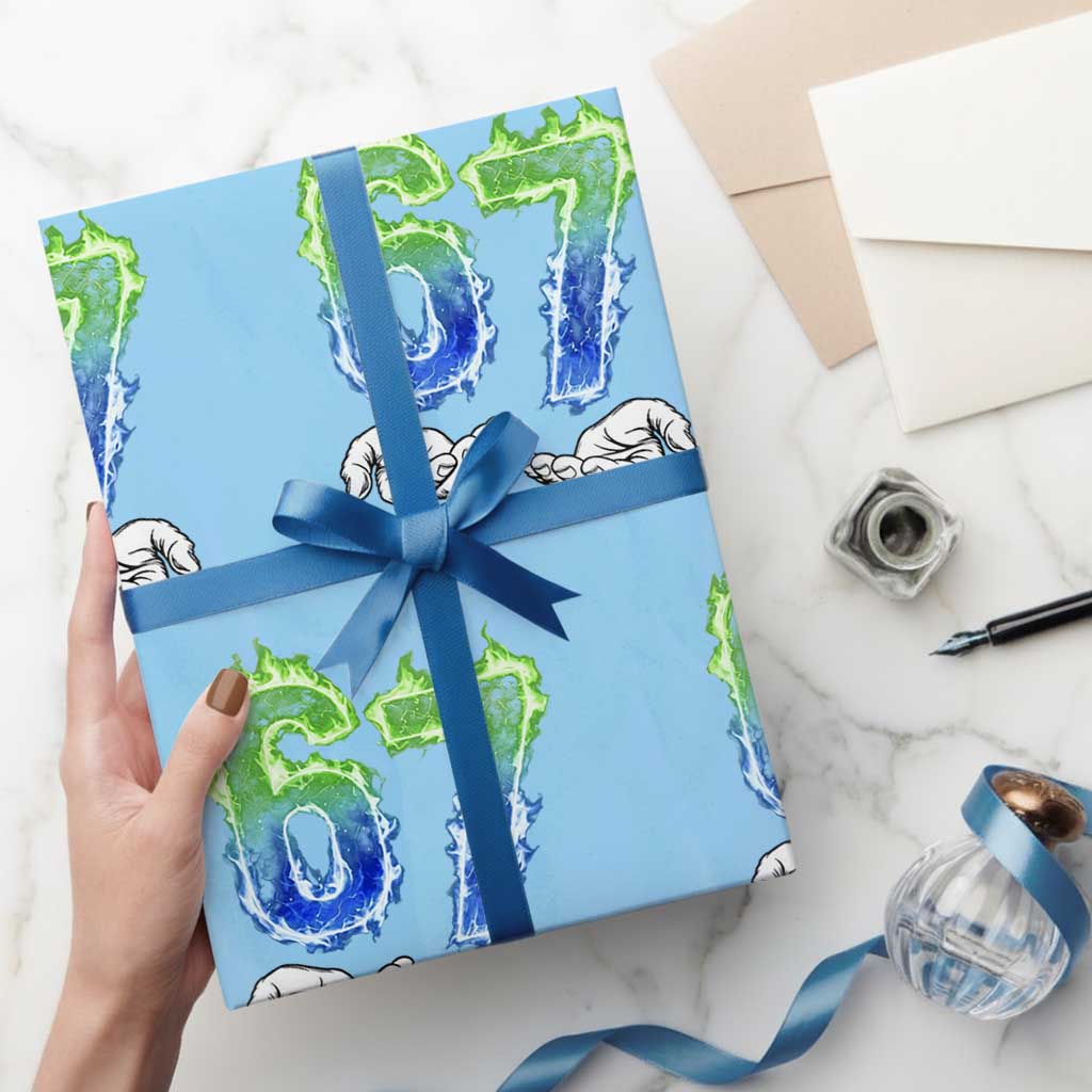 Green Fire Flame Six Seven Wrapping Paper Roll Trendy Meme Gift
