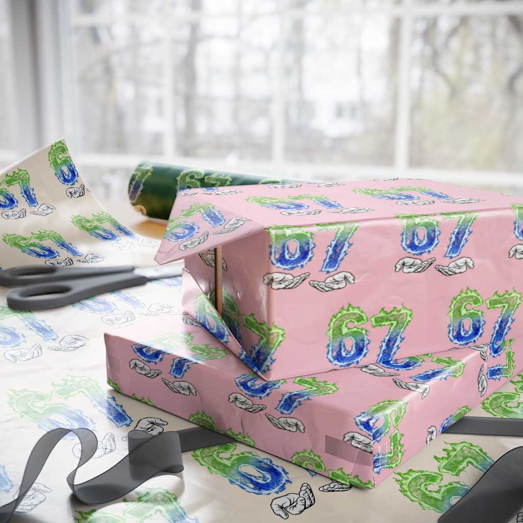 Green Fire Flame Six Seven Wrapping Paper Roll Trendy Meme Gift