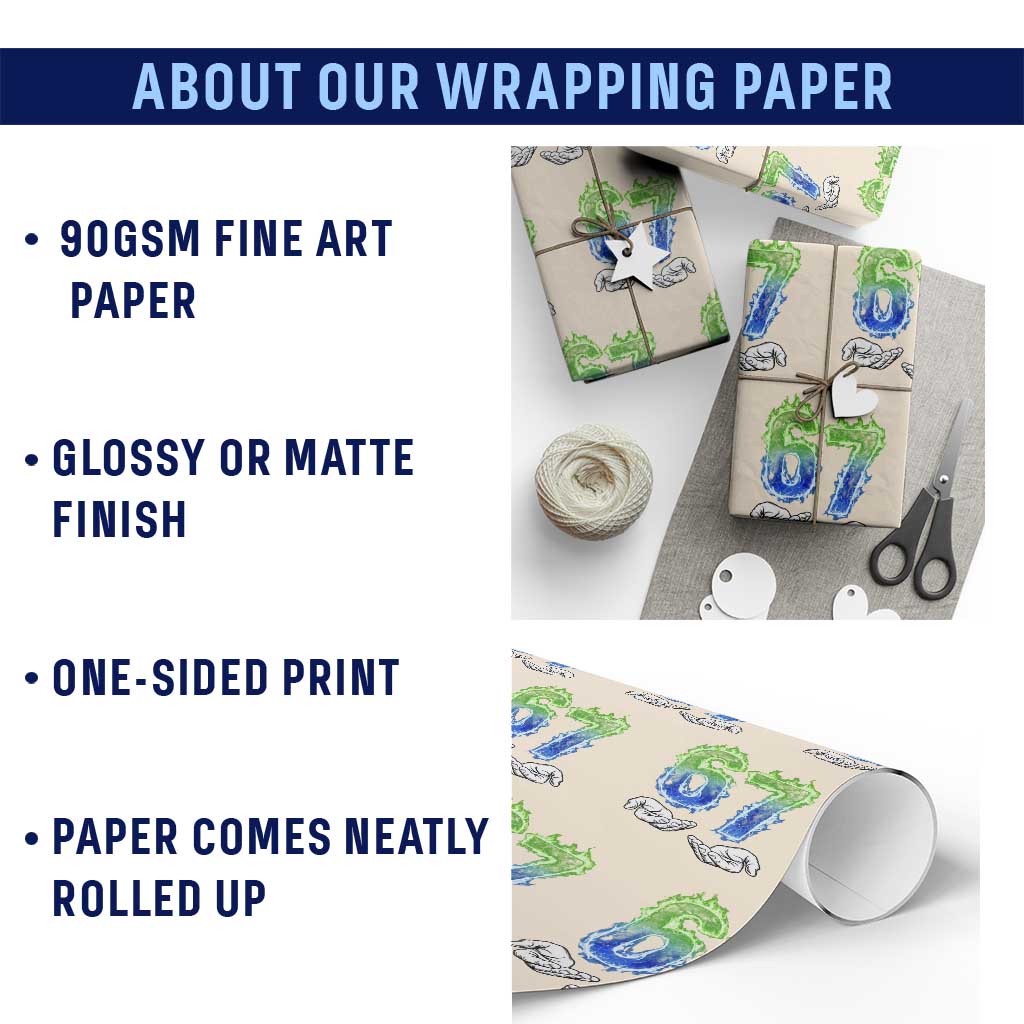 Green Fire Flame Six Seven Wrapping Paper Roll Trendy Meme Gift