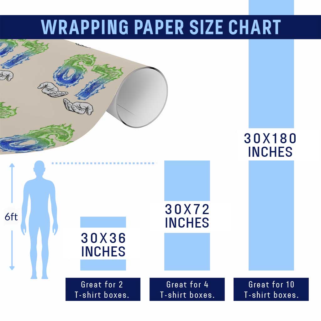 Green Fire Flame Six Seven Wrapping Paper Roll Trendy Meme Gift