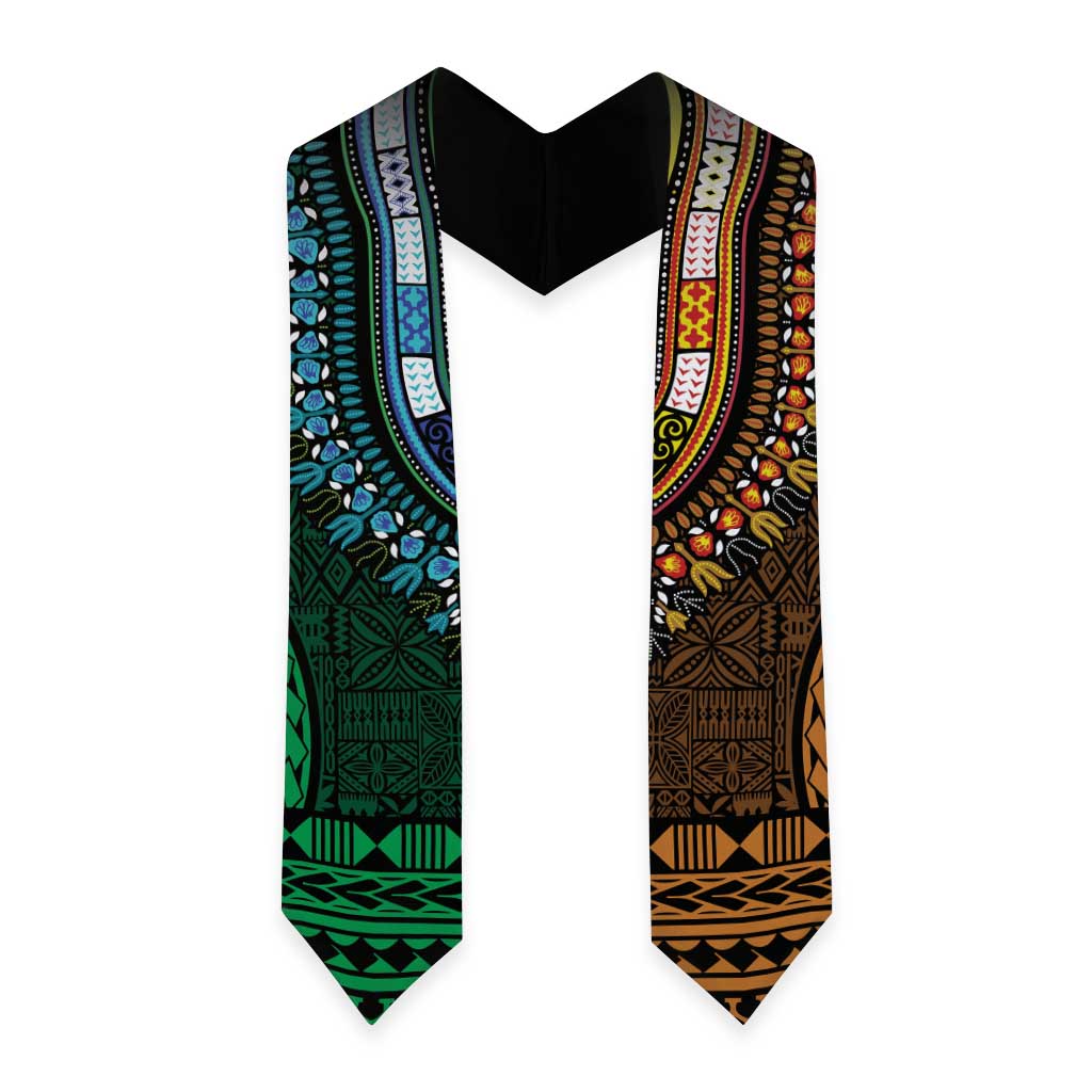 Green-gold Dashiki and Tapa Pattern Graduation Stole Africa-Polynesia Together Culture