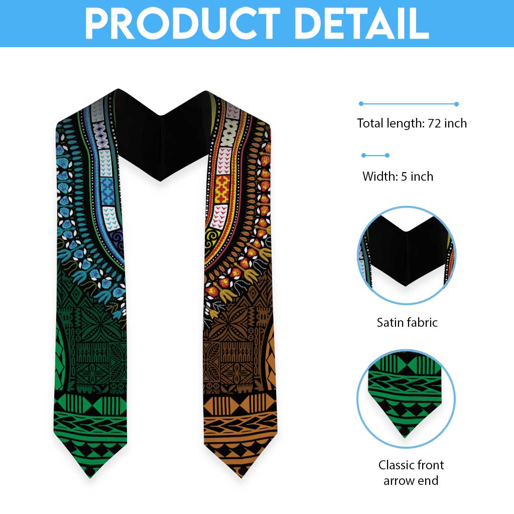 Green-gold Dashiki and Tapa Pattern Graduation Stole Africa-Polynesia Together Culture
