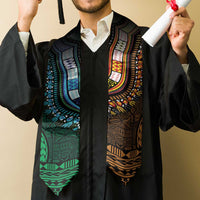 Green-gold Dashiki and Tapa Pattern Graduation Stole Africa-Polynesia Together Culture