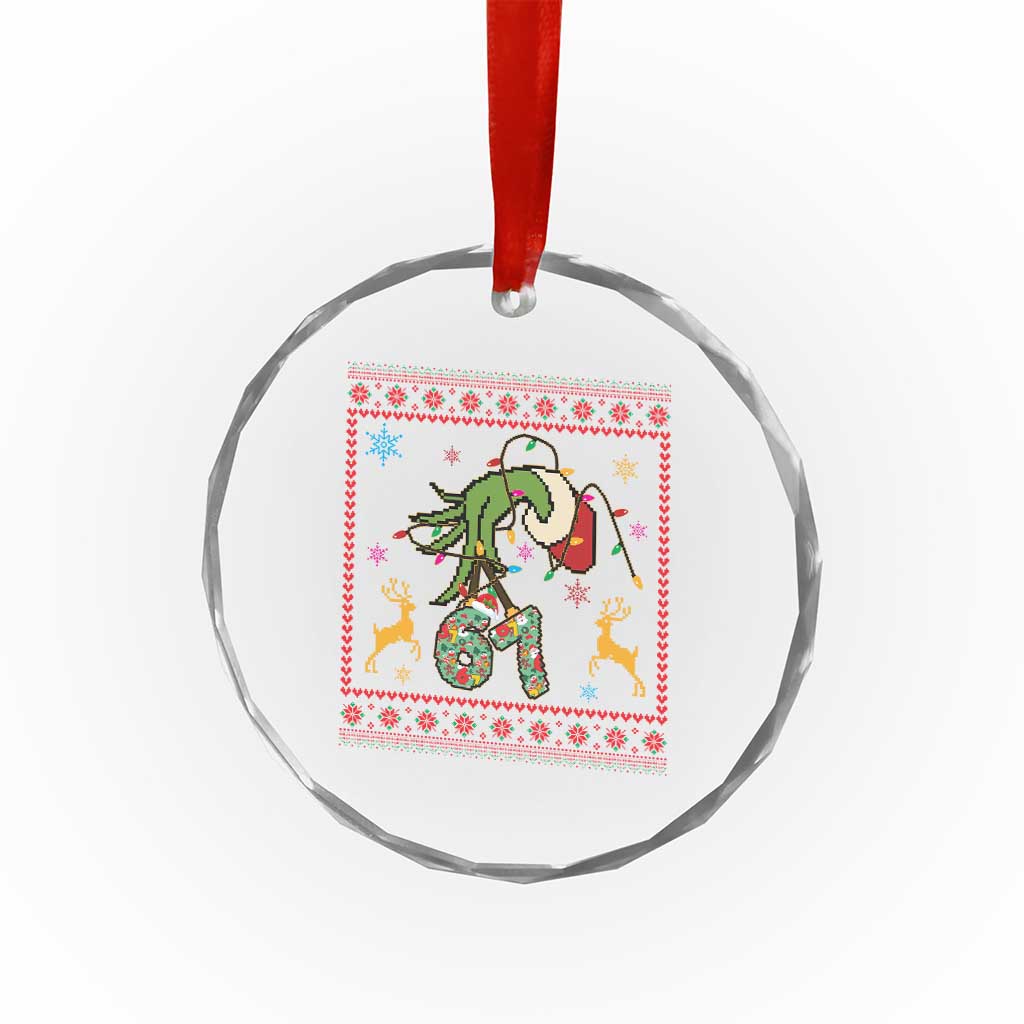 Green Hand 67 Meme Ugly Sweater Crystal Glass Ornament Funny Holiday Gift - Wonder Print Shop
