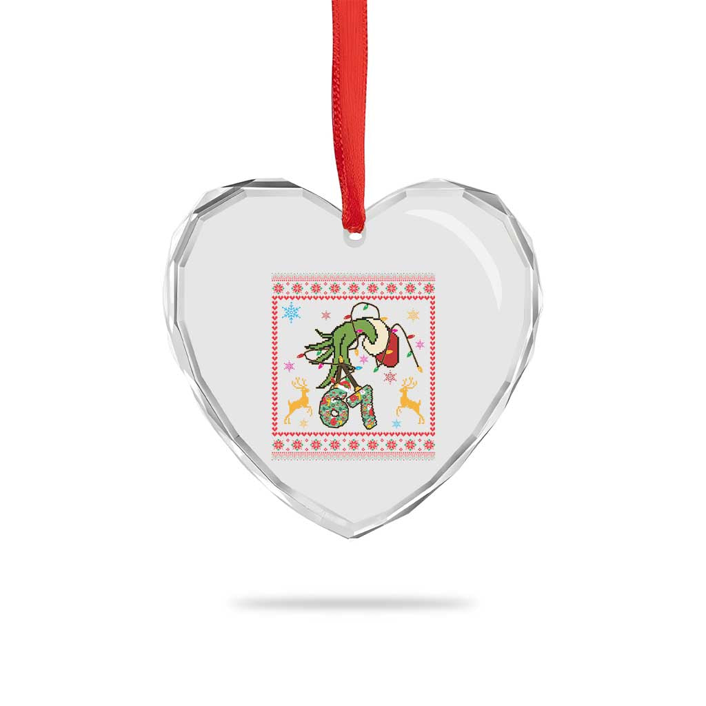 Green Hand 67 Meme Ugly Sweater Heart Crystal Glass Ornament Funny Holiday Gift - Wonder Print Shop