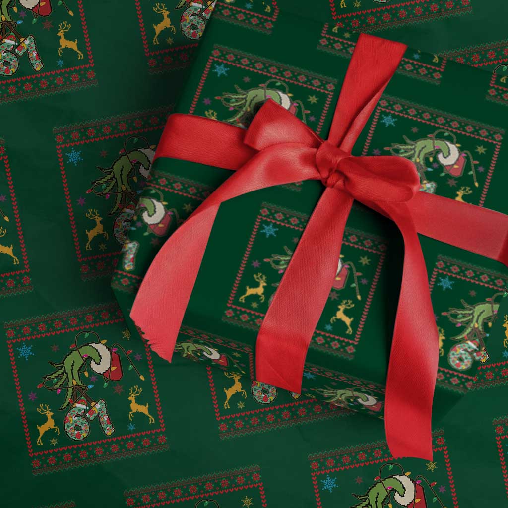 Green Hand 67 Meme Ugly Sweater Wrapping Paper Roll Funny Holiday Gift - Wonder Print Shop