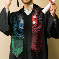 Green-red Dashiki and Tapa Pattern Graduation Stole Africa-Polynesia Together Culture