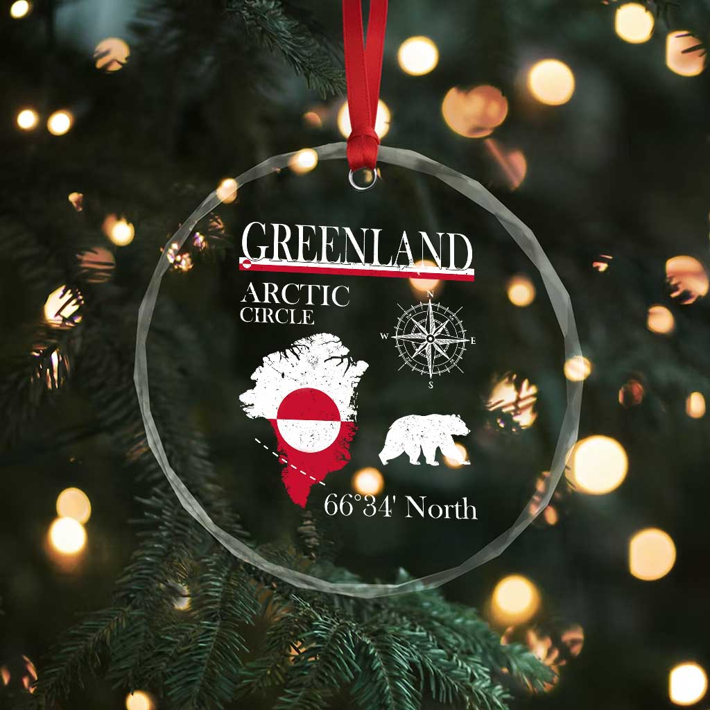 Greenland Arctic Circle Crystal Glass Ornament Map Compass and Polar Bear Adventure
