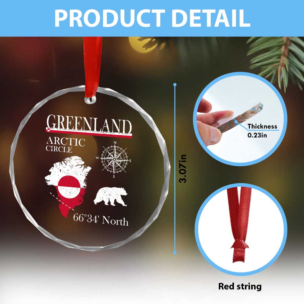 Greenland Arctic Circle Crystal Glass Ornament Map Compass and Polar Bear Adventure