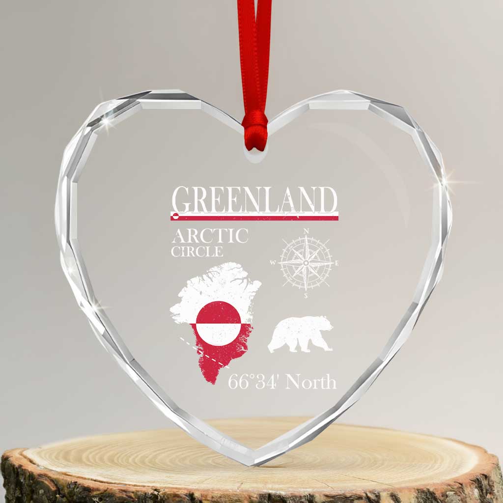 Greenland Arctic Circle Heart Crystal Glass Ornament Map Compass and Polar Bear Adventure