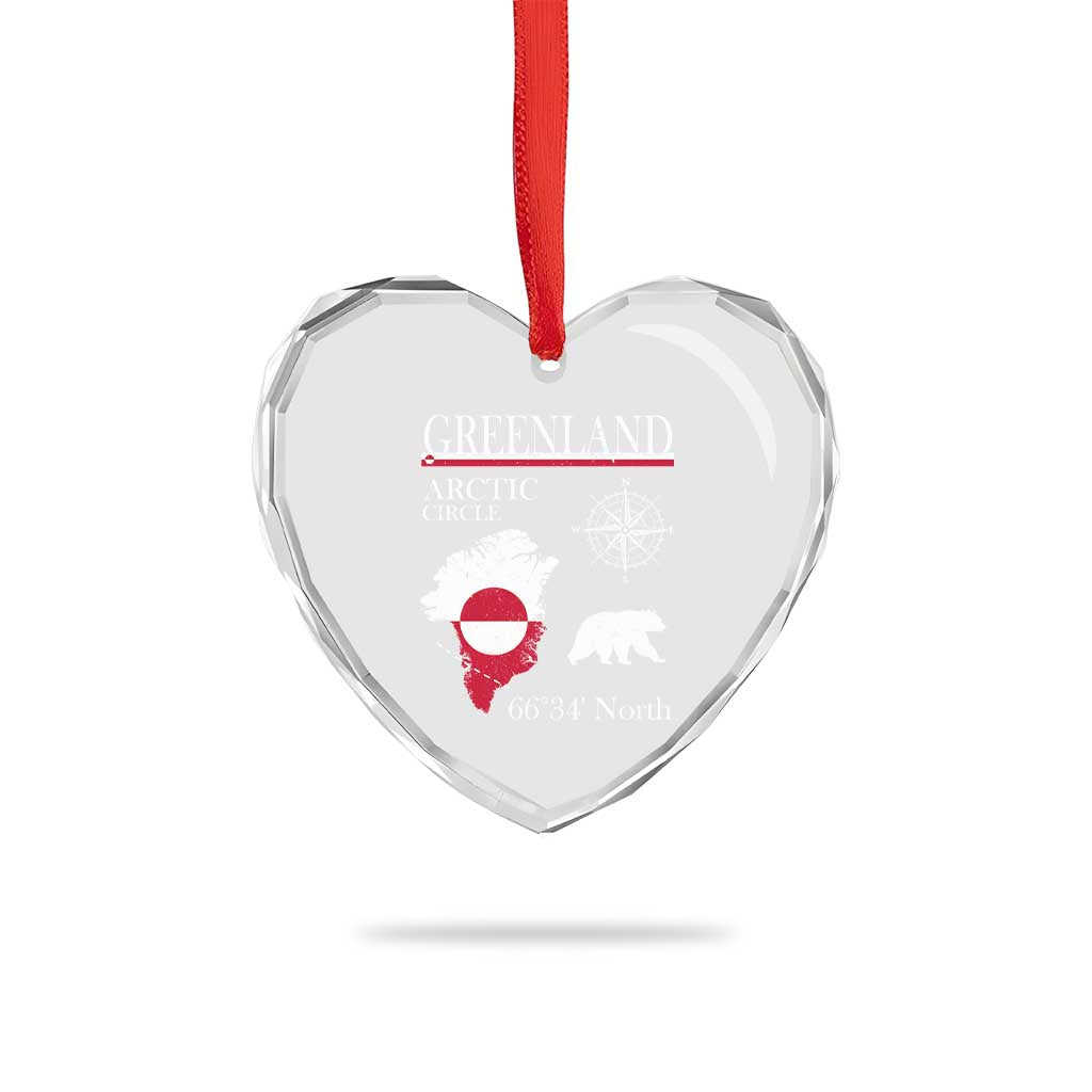 Greenland Arctic Circle Heart Crystal Glass Ornament Map Compass and Polar Bear Adventure