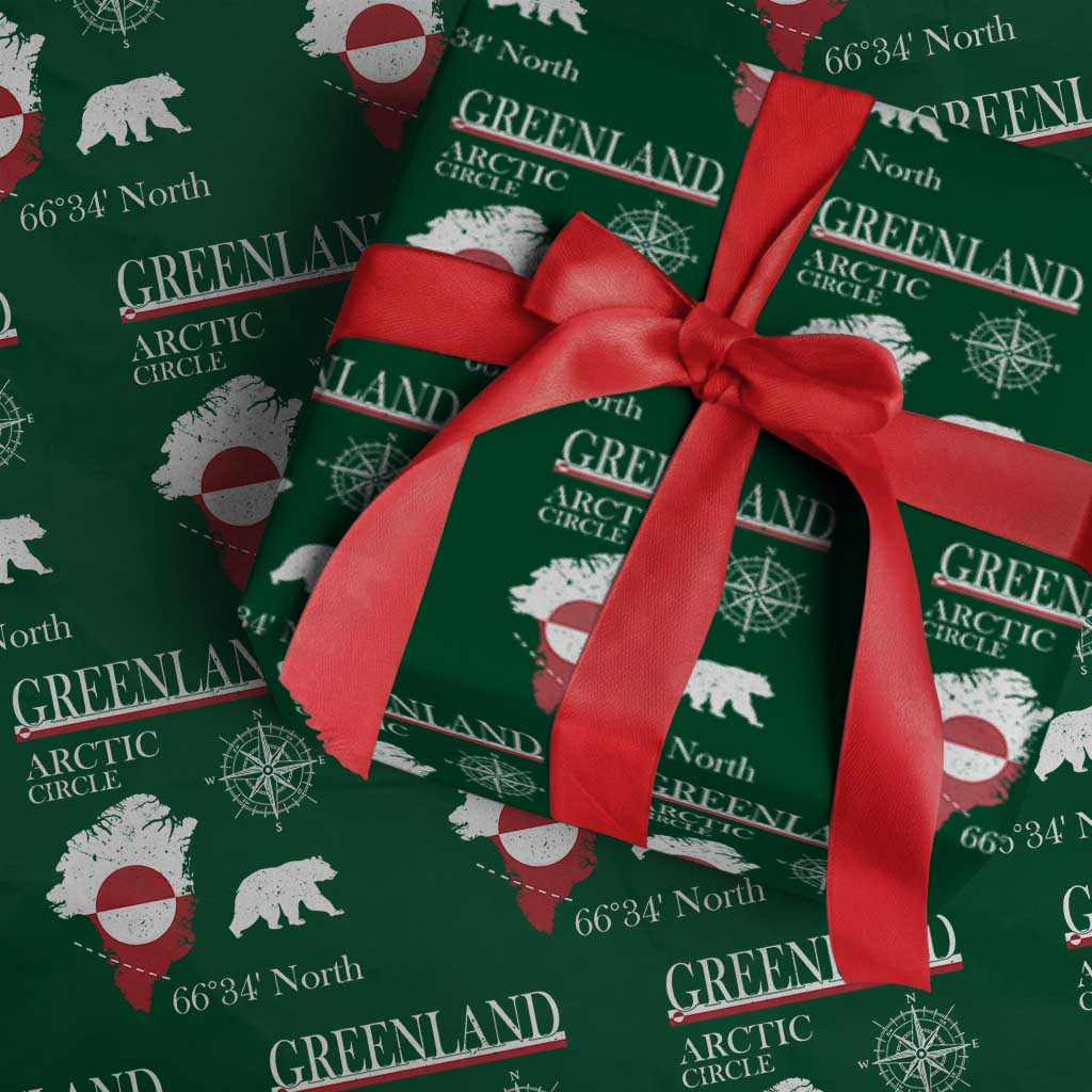 Greenland Arctic Circle Wrapping Paper Roll Map Compass and Polar Bear Adventure
