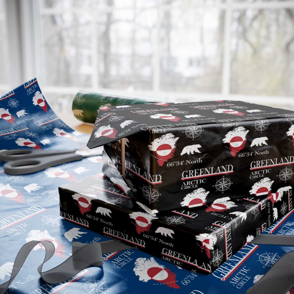 Greenland Arctic Circle Wrapping Paper Roll Map Compass and Polar Bear Adventure