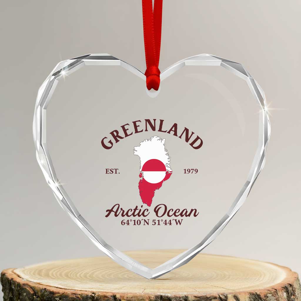 Greenland Arctic Ocean Heart Crystal Glass Ornament Vintage Coordinates Map National Flag Pride