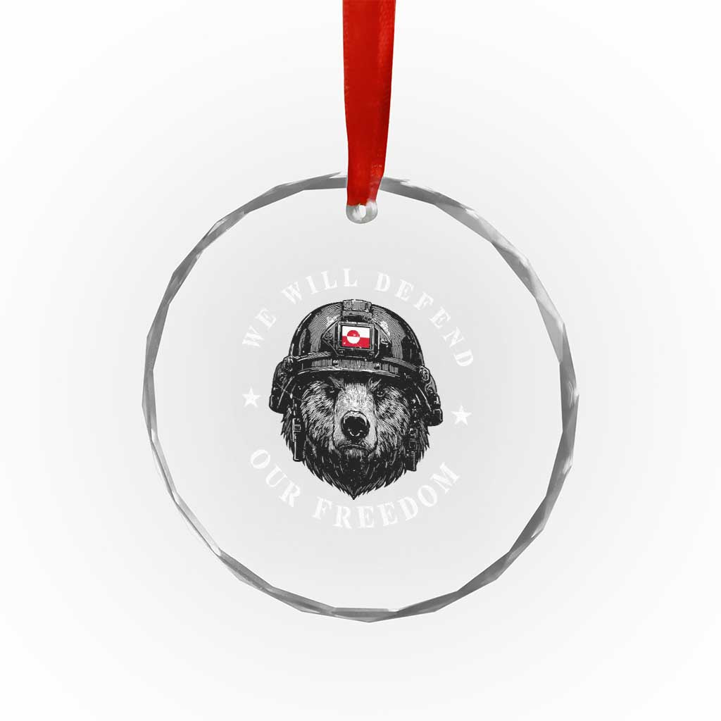 Greenland Bear We Will Defend Our Freedom Crystal Glass Ornament Polar Bear Soldier National Pride