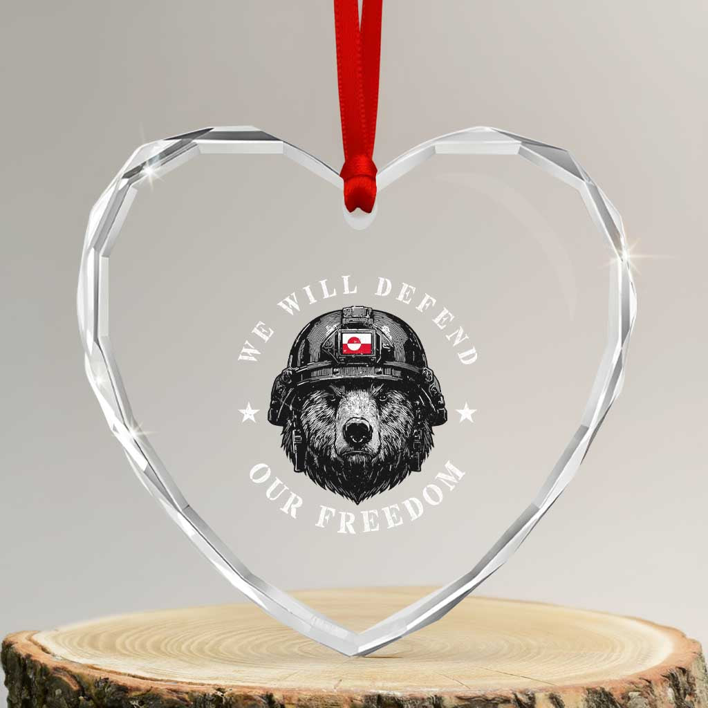 Greenland Bear We Will Defend Our Freedom Heart Crystal Glass Ornament Polar Bear Soldier National Pride