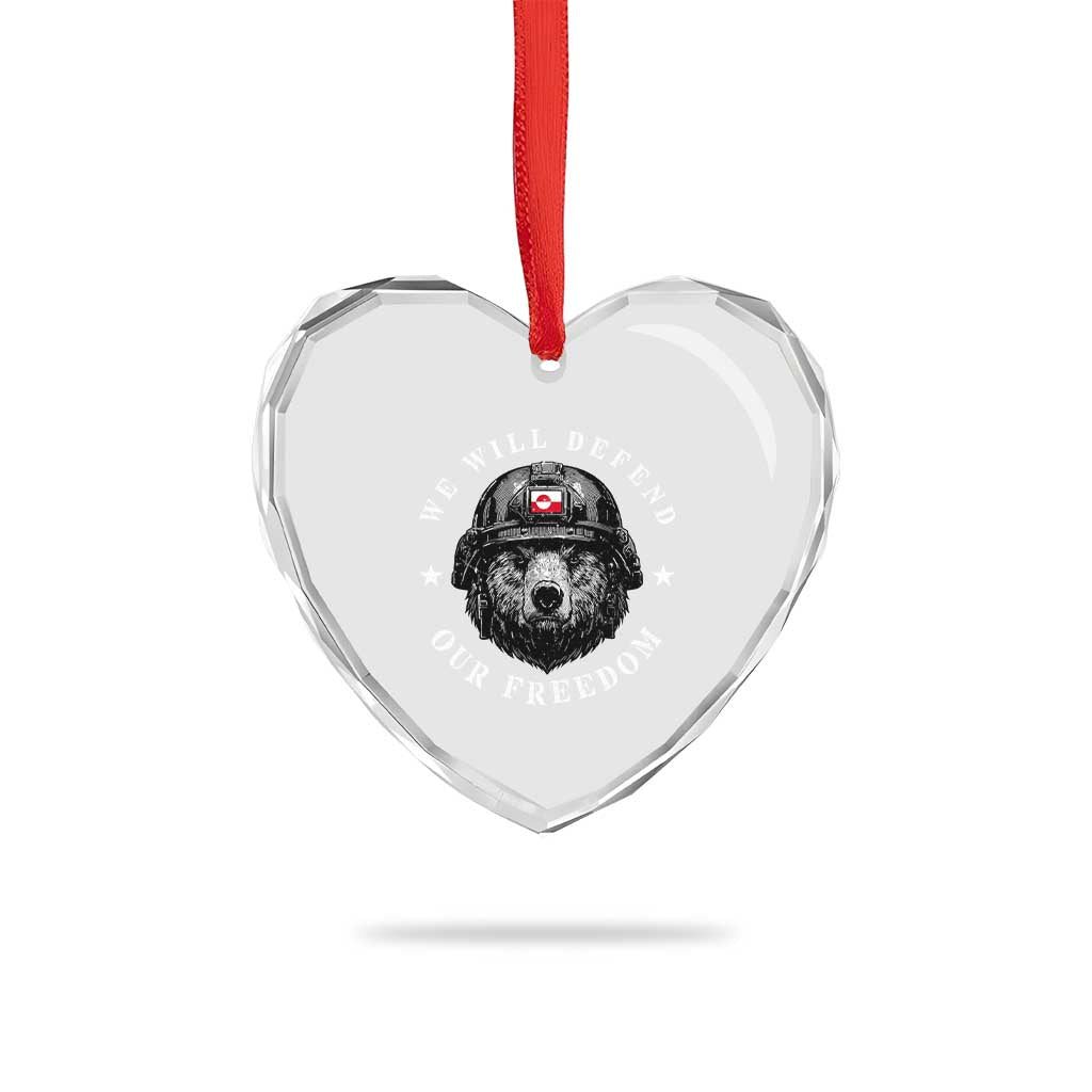 Greenland Bear We Will Defend Our Freedom Heart Crystal Glass Ornament Polar Bear Soldier National Pride