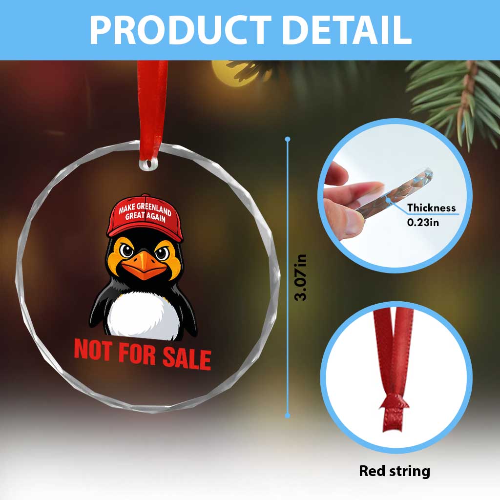 Greenland Is Not for Sale Crystal Glass Ornament Funny Nihilist Penguin FDT Political Meme