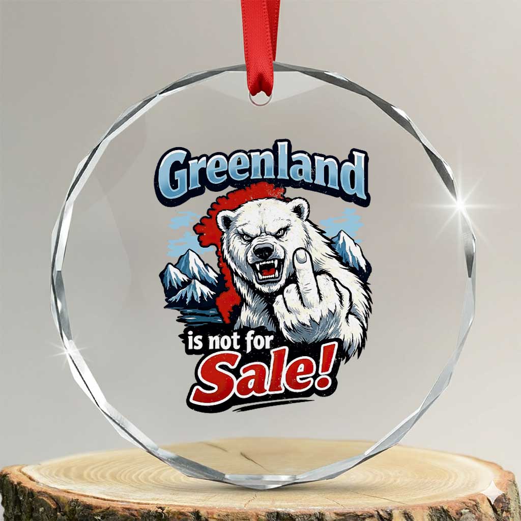 Greenland Is Not For Sale Protest Crystal Glass Ornament Aggressive Polar Bear with Middle Finger Graphic