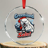 Greenland Is Not For Sale Protest Crystal Glass Ornament Aggressive Polar Bear with Middle Finger Graphic