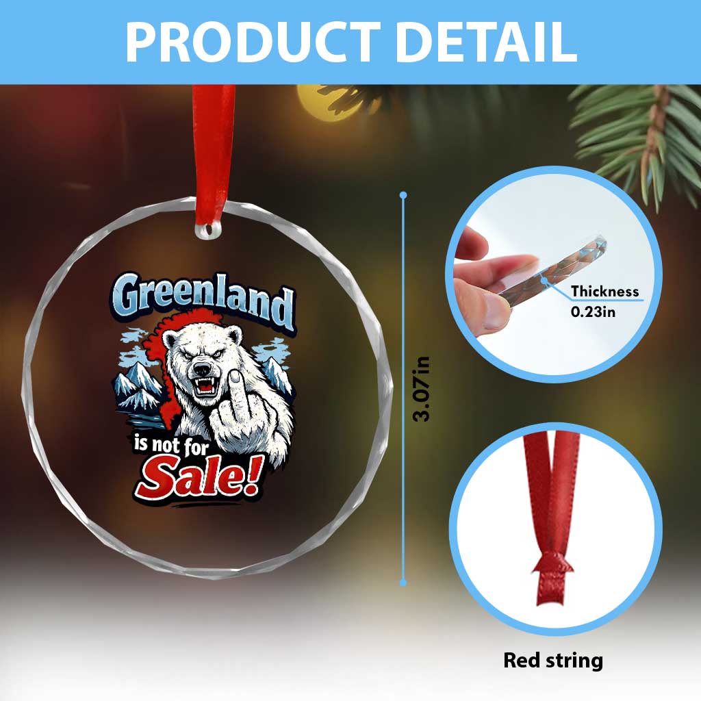 Greenland Is Not For Sale Protest Crystal Glass Ornament Aggressive Polar Bear with Middle Finger Graphic