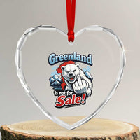 Greenland Is Not For Sale Protest Heart Crystal Glass Ornament Aggressive Polar Bear with Middle Finger Graphic